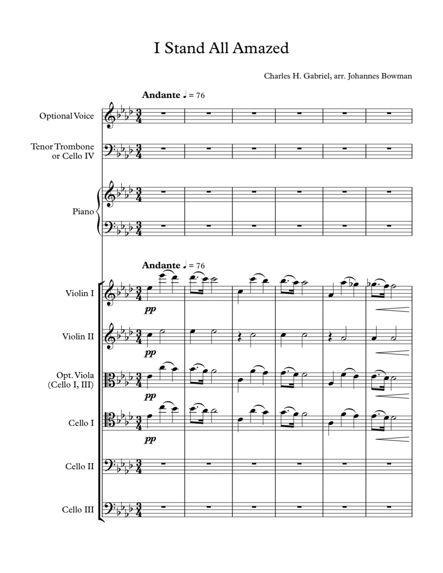 I Stand All Amazed (for strings, piano and opt. trombone or voice) (arr. Johannes Bowman (BowString Music))