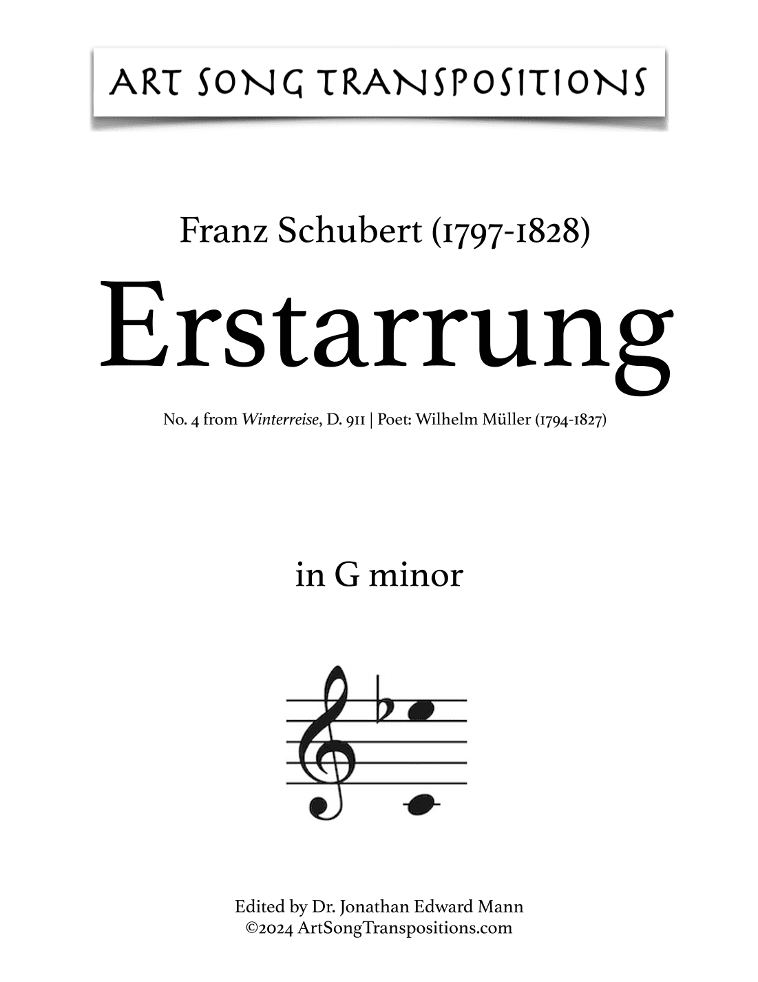 SCHUBERT: Erstarrung, D. 911 no. 4 (transposed to G minor) (arr. ArtSongTranspositions.com)