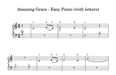 Amazing Grace - Easy Piano (With Note Names)
