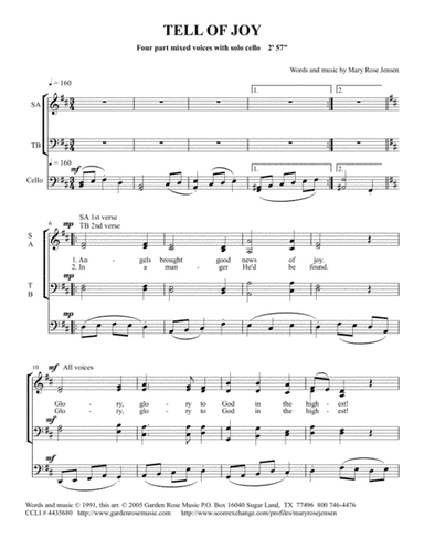 Tell of Joy - SATB choral anthem with cello