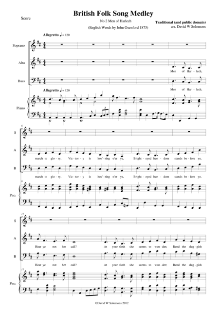 Men of Harlech for SAB choir and piano or keyboard with harp stop (arr. David Warin Solomons)