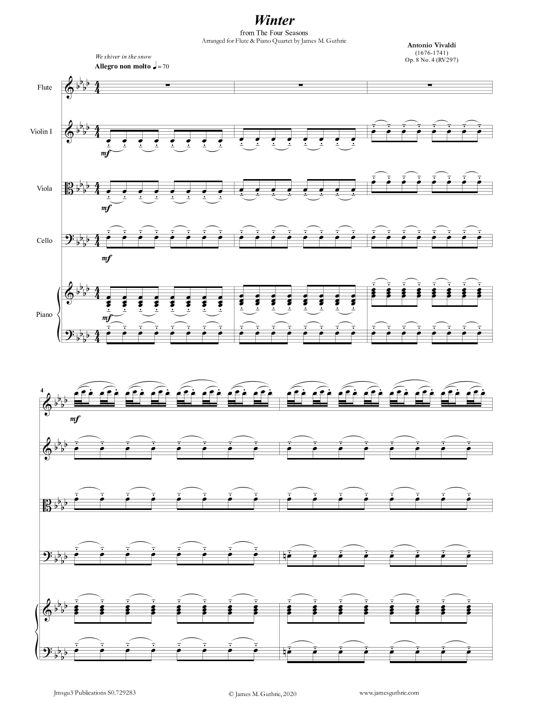 Vivaldi: Winter from the Four Seasons for Flute & Piano Quartet (arr. James Guthrie, ASCAP)