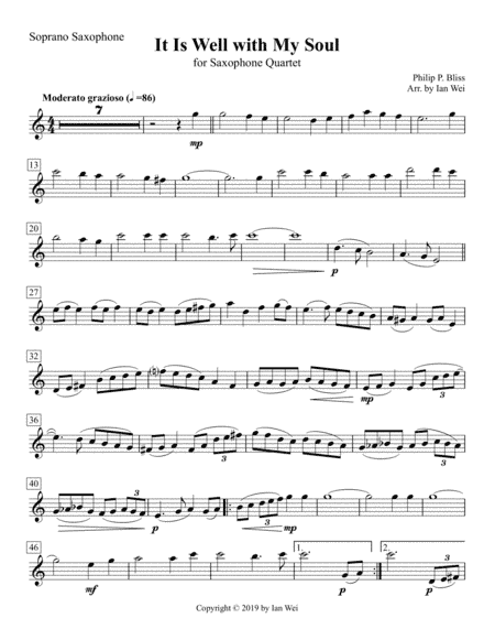 It Is Well with My Soul for Saxophone Quartet (arr. Ian Wei)