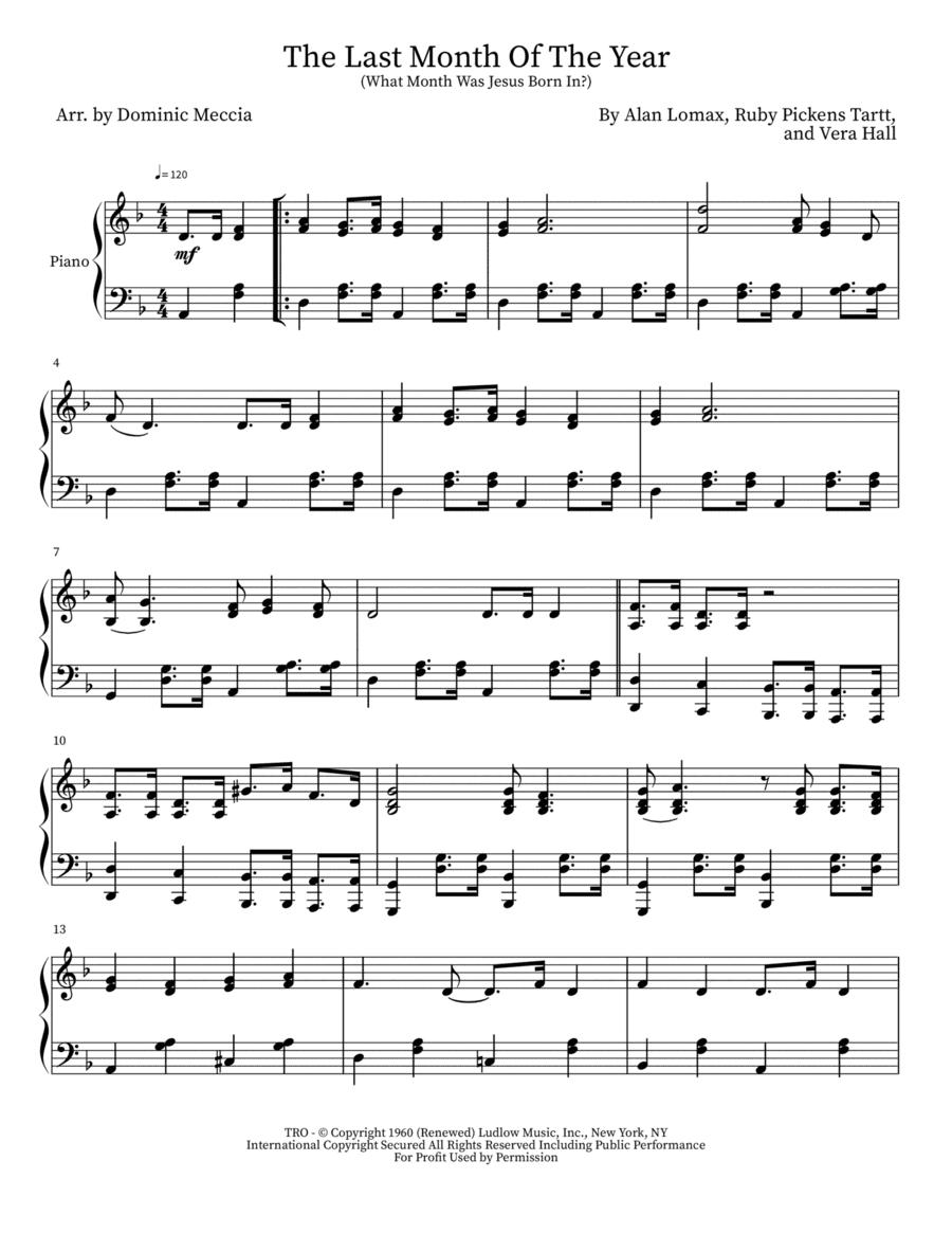 The Last Month Of The Year (what Month Was Jesus Born In?) (arr. Dominic Meccia)