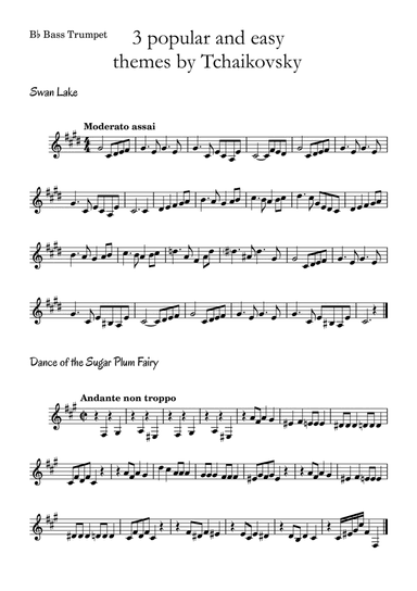 3 popular and easy themes by Tchaikovsky with accompaniment and chord symbols for B? Bass Trumpet (arr. Leyandder Trustworthy)