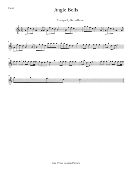 Jingle Bells (Easy key of C) Violin (arr. Kevin Busse)