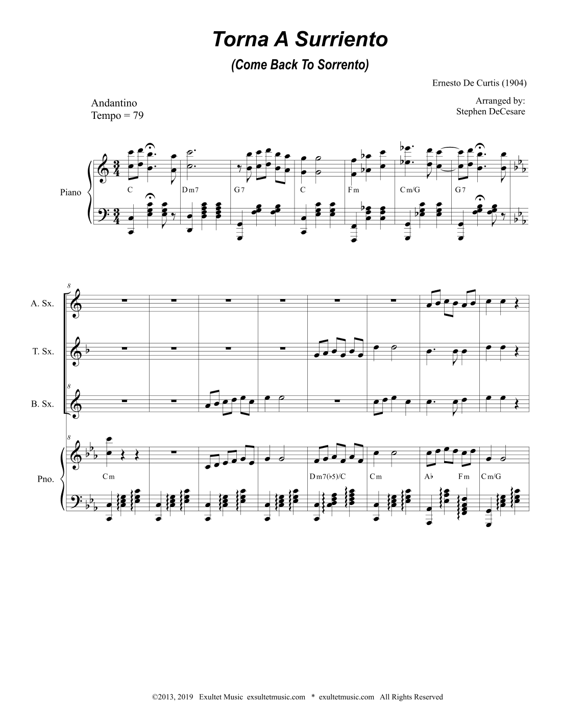 Torna A Surriento (Come Back to Sorrento) (Saxophone Quartet and Piano) (arr. Stephen DeCesare)
