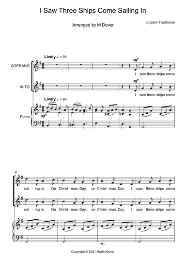 I Saw Three Ships Come Sailing In - Two part Choir - SA - Upper Voices (arr. Martin Dover)
