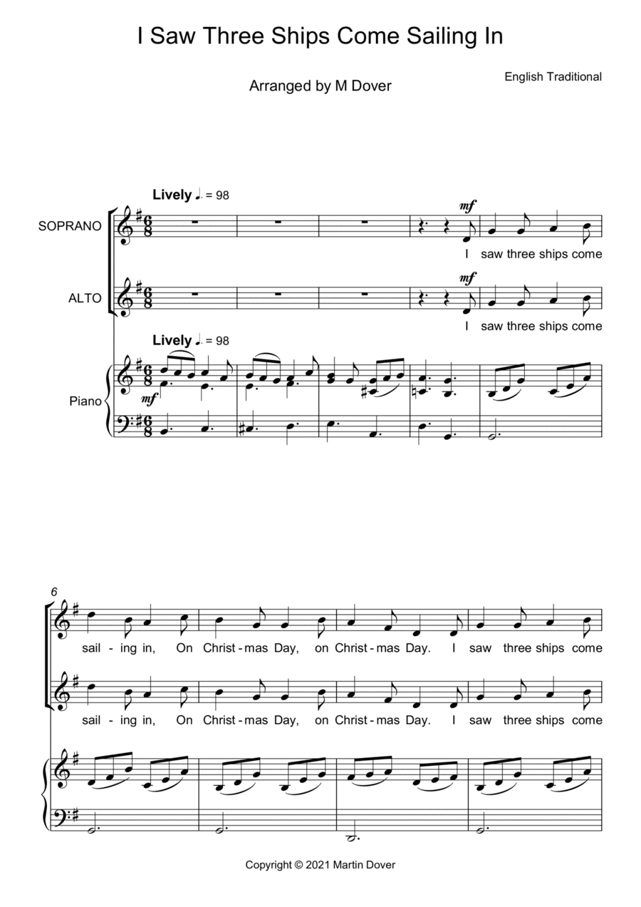 I Saw Three Ships Come Sailing In - Two part Choir - SA - Upper Voices (arr. Martin Dover)
