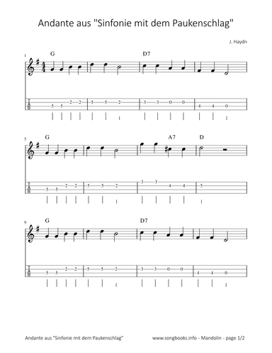 Andante aus „Sinfonie mit dem Paukenschlag“ - J. Haydn (arr. songbooks.info)