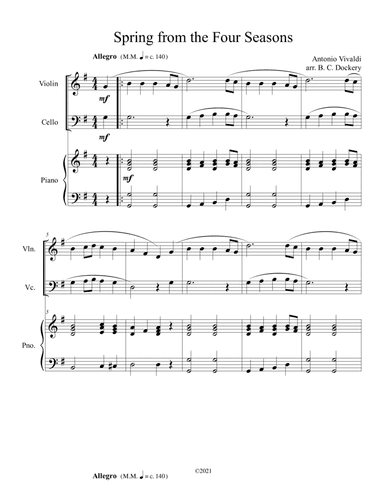 Spring from the Four Seasons (Violin and Cello Duet) with piano accompaniment (arr. B. C. Dockery)