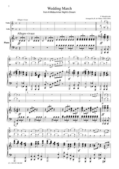 Mendelssohn  Wedding March, for piano trio, PM101 (arr. R. de Vilbac)