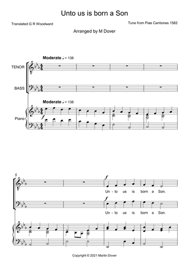 Unto us is born a Son - Two part choir - TB - Lower Voices (arr. Martin Dover)