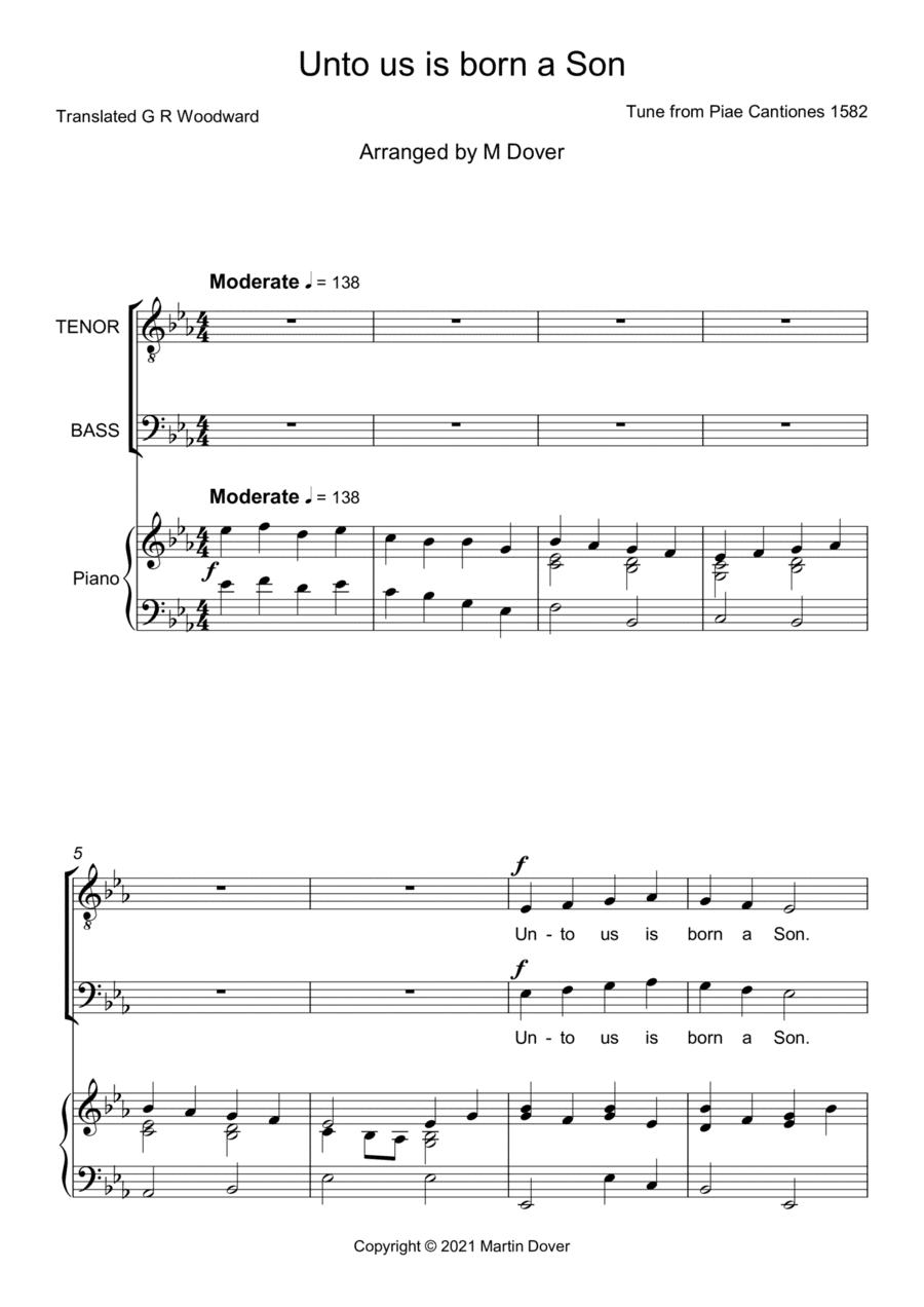 Unto us is born a Son - Two part choir - TB - Lower Voices (arr. Martin Dover)