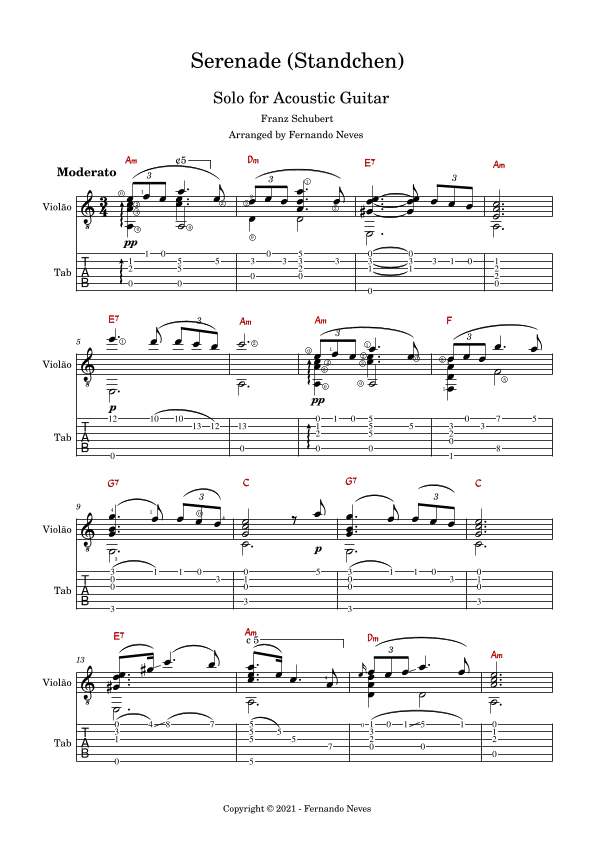Serenade (Standchen) for Solo Fingerstyle Guitar (arr. Fernando Neves)