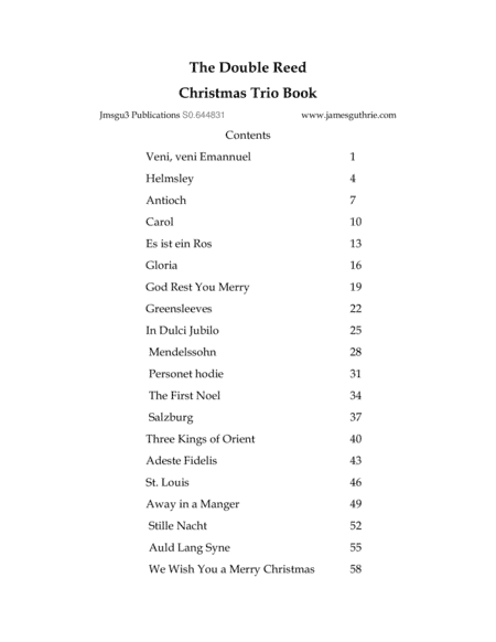 The Double Reed Christmas Trio Book (arr. James M. Guthrie, ASCAP)