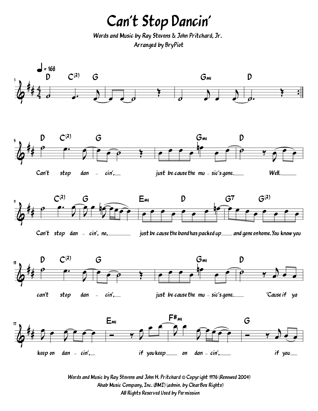 Can't Stop Dancin' (arr. BryPiot)