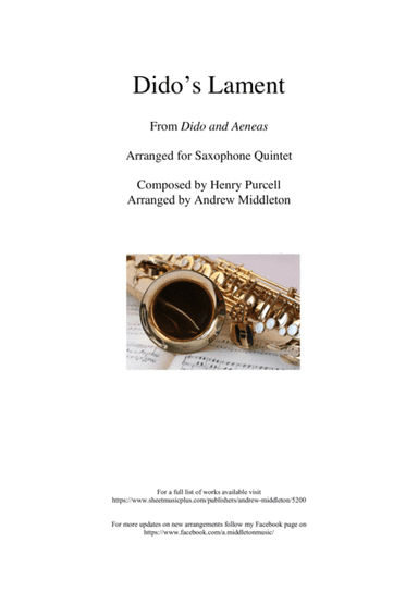 Dido's Lament arranged for Saxophone Quintet (arr. Andrew Middleton)