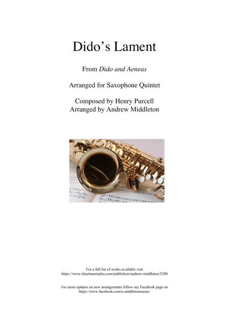Dido's Lament arranged for Saxophone Quintet (arr. Andrew Middleton)