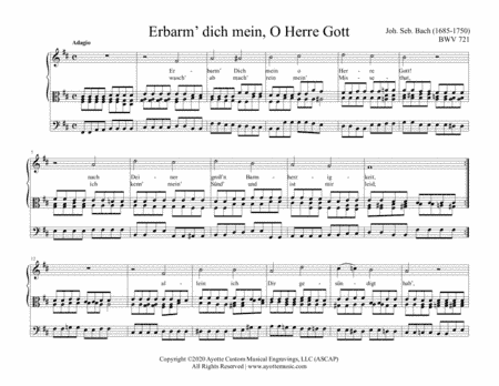 Bach - Chorale Prelude Erbarm' dich mein, o Herre Gott BWV 721 (arr. Ayotte Custom Musical Engravings)