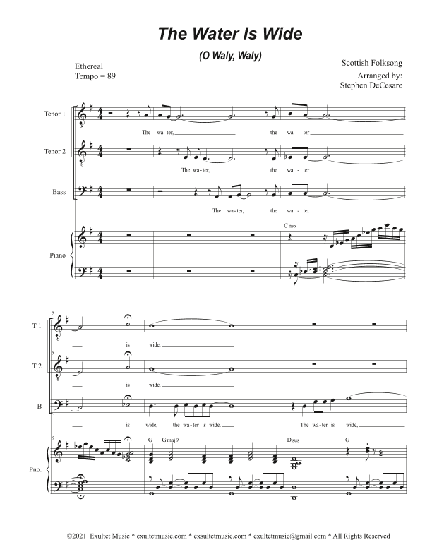 The Water Is Wide (O Waly, Waly) (Vocal Trio - (TTB) (arr. Stephen DeCesare)