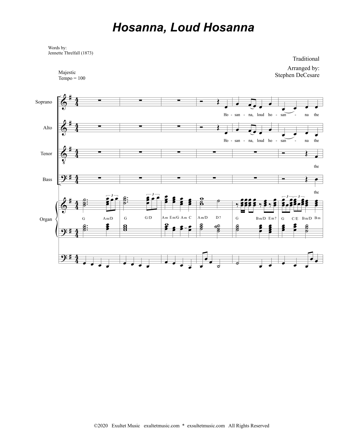 Hosanna, Loud Hosanna (SATB - Organ accompaniment) (arr. Stephen DeCesare)