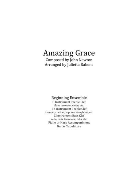 Amazing Grace in G major for easy ensemble (arr. Julietta Rabens)