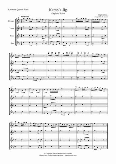 Kemp's Jig for recorder quartet (arr. K. Krantz)