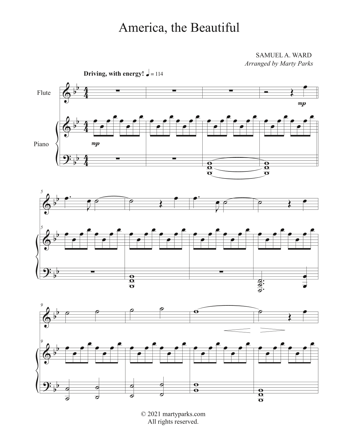 America, the Beautiful (Flute-Piano) (arr. Marty Parks)