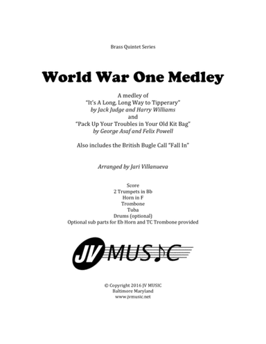 World War I Medley for Brass Quintet-Long, Long Way to Tipperary and Pack Up Your Troubles (arr. Jari Villanueva)