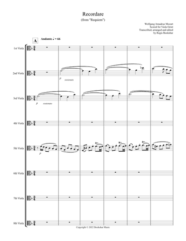 Recordare (from "Requiem") (F) (Viola Octet) (arr. Regis Bookshar)