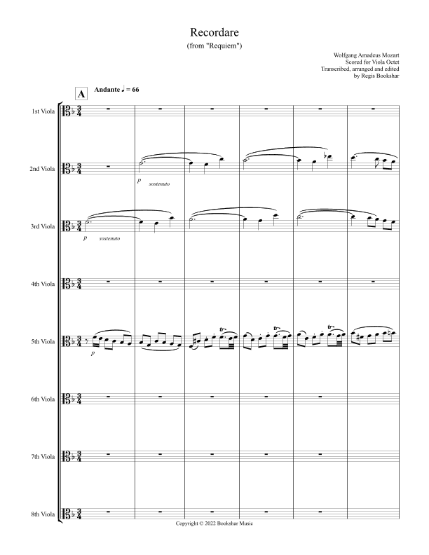 Recordare (from "Requiem") (F) (Viola Octet) (arr. Regis Bookshar)