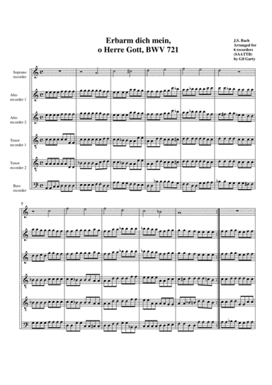 Erbarm dich mein, o Herre Gott, BWV 721 (arrangement for 5 recorders) (arr. Gil Garty)