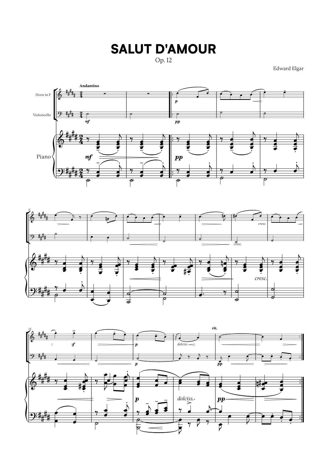 Edward Elgar - Salut d'Amour for French Horn, Cello and Piano (arr. Cadenza Editions)