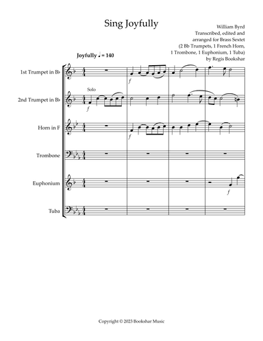 Sing Joyfully (Eb) (Brass Sextet) (2 Trp, 1 Hrn, 1 Trb, 1 Euph, 1 Tuba) (arr. Regis Bookshar)
