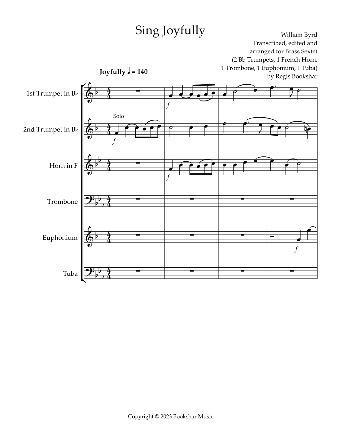 Sing Joyfully (Eb) (Brass Sextet) (2 Trp, 1 Hrn, 1 Trb, 1 Euph, 1 Tuba) (arr. Regis Bookshar)