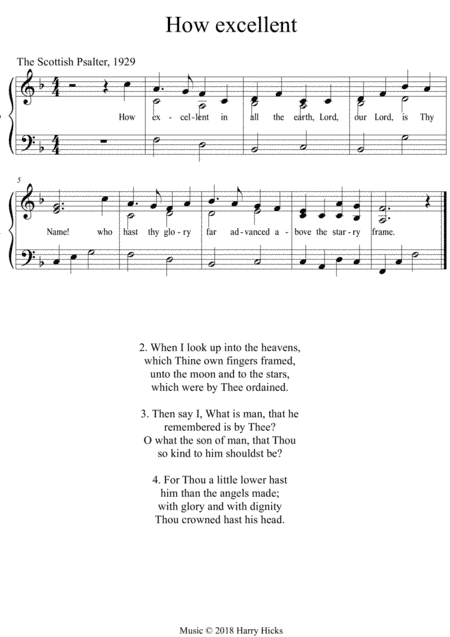 How excellent in all the earth. A new tune to a wonderful old hymn.