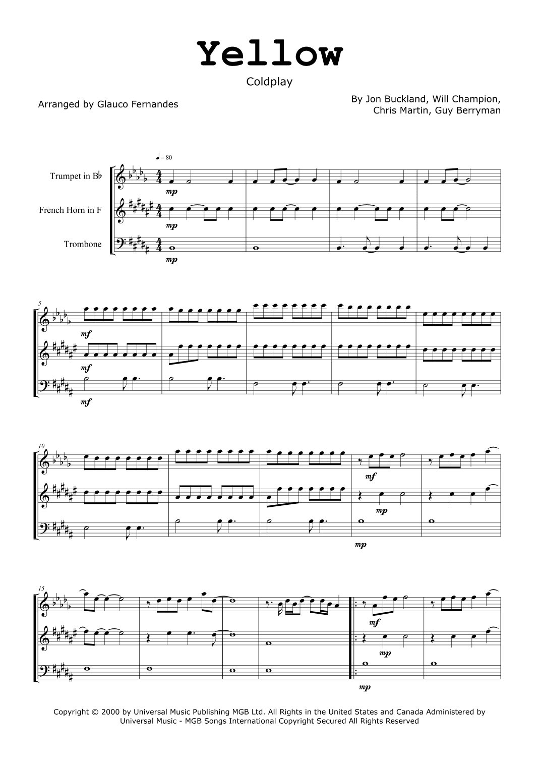 Yellow (arr. Glauco Fernandes)