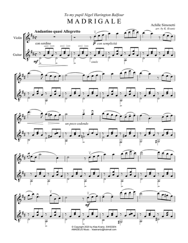 Madrigale for violin/flute and guitar (arr. K. Krantz)