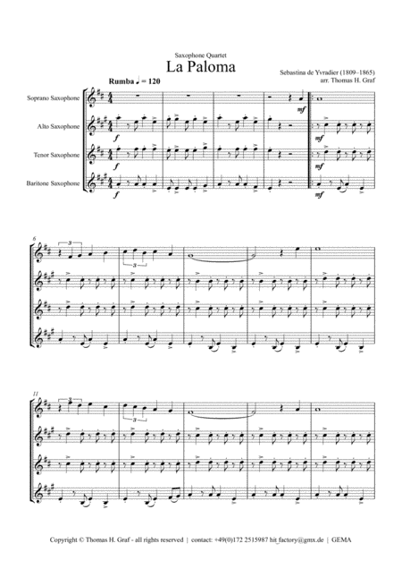 La Paloma - Spanish Habanera - Saxophone Quartet (arr. Thomas H. Graf)