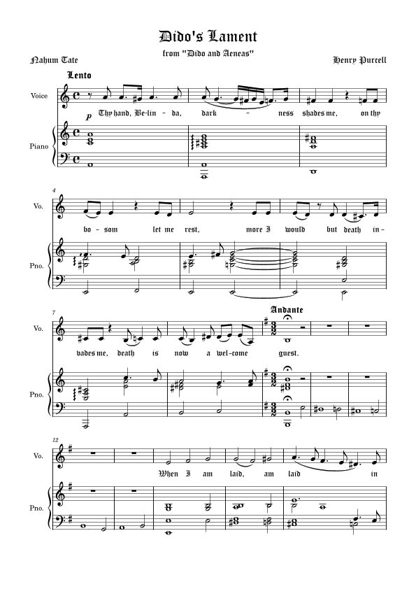 Dido`s Lament E-minor Low voice Modified arrangement (arr. Vladyslav Panfilenko)