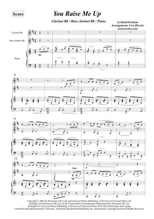 You Raise Me Up (arr. Uwe Roessler Rössler Rassler)
