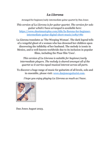 La Llorona for Guitar Quartet (arr. Dan Jones www.danjonesguitarist.com)