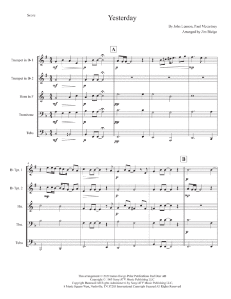 Yesterday (arr. Jim Bicigo)