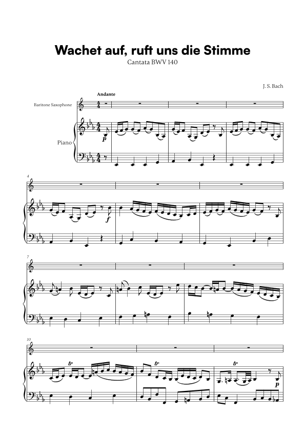Wachet auf, ruft uns die Stimme (for Baritone Sax and Piano) (arr. Cadenza Editions)