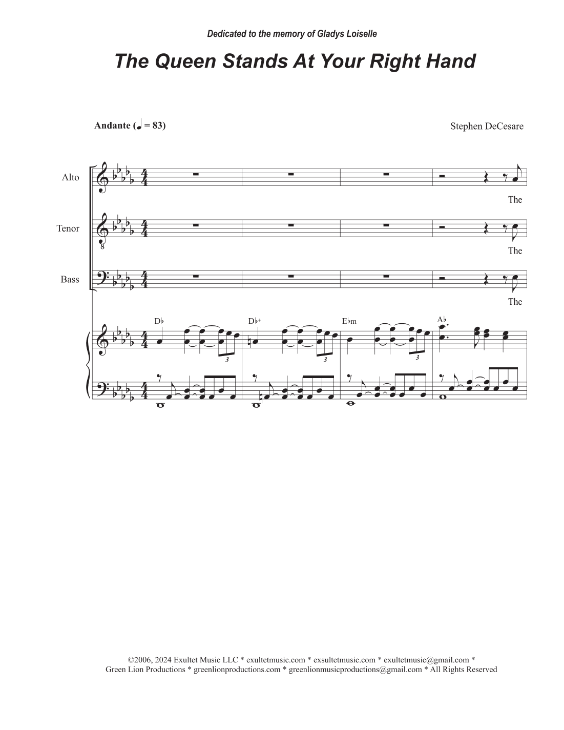 The Queen Stands At Your Right Hand (SATB)