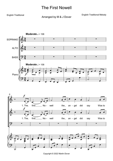 The First Nowell ( The First Noel ) - 3 part choir - SAB - Mixed Voices (arr. M & J Dover)