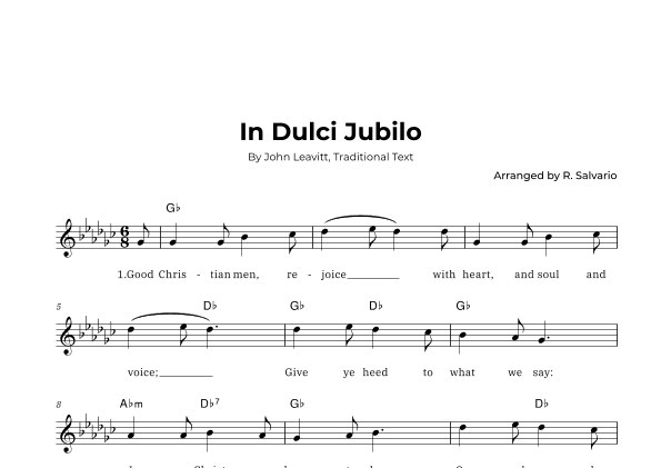 In Dulci Jubilo (Key of G-Flat Major) (arr. R. Salvario)