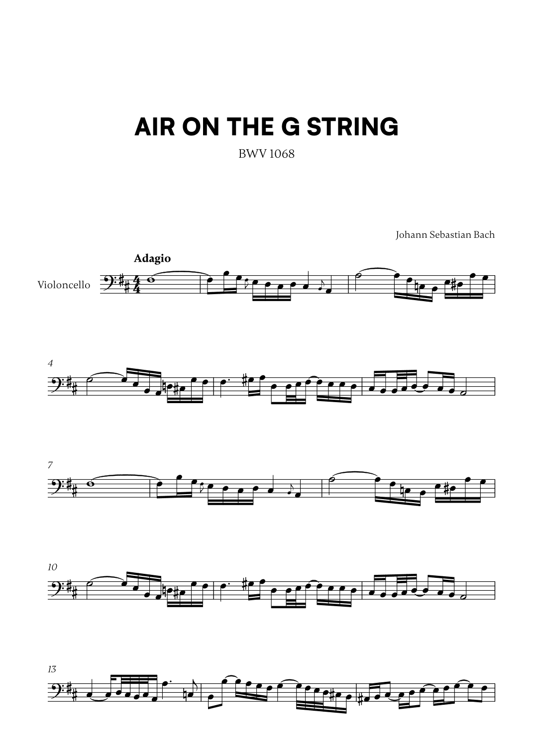 Johann Sebastian Bach - Air on the G String (for Cello Solo) (arr. Cadenza Editions)