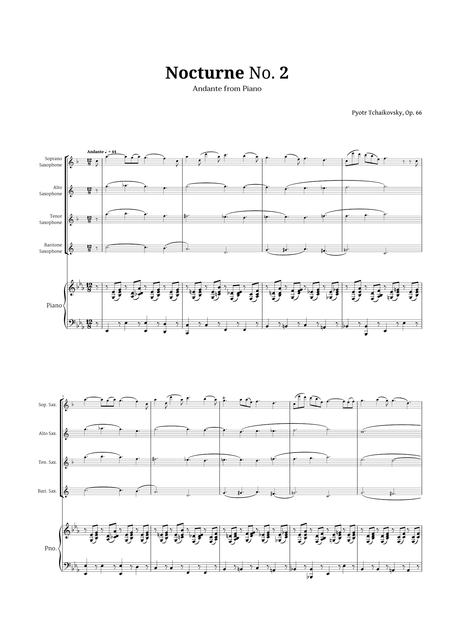 Nocturne by Chopin for Sax Quartet and Piano (arr. Langanho)